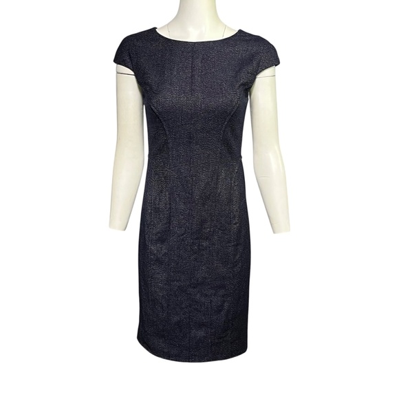 LELA ROSE Dark Blue Fitted Seamed Sheath Dress Cap Sleeve Boat Neck Size 4 - Picture 1 of 8